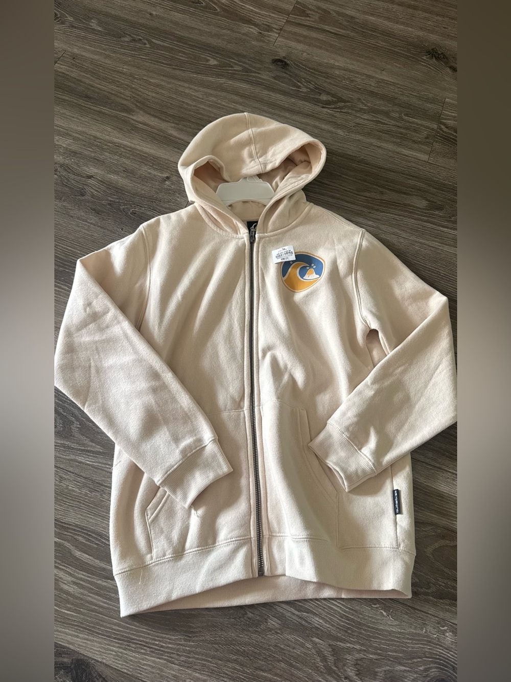 NWT Quicksilver Kids Cream Zip Hoodie with Wave Crest Patch